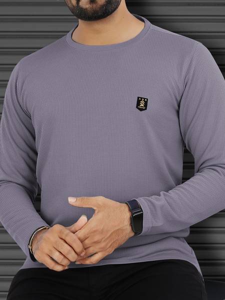 VeBNoR Solid Men Round Neck Grey T-Shirt