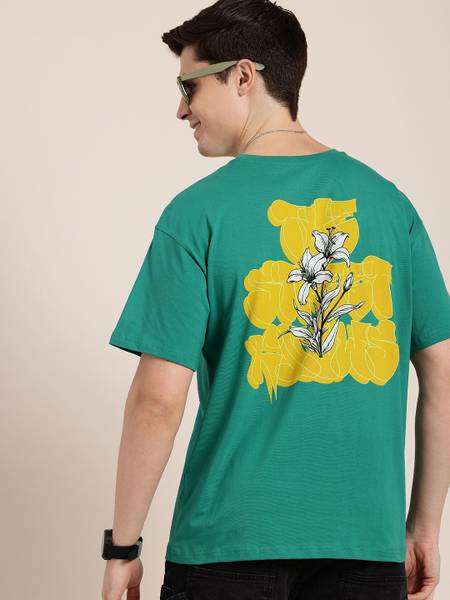 HERE&NOW Printed Men Round Neck Green T-Shirt