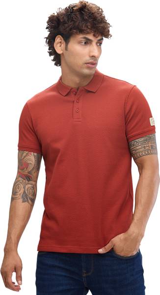 Spykar Solid Men Polo Neck Red T-Shirt