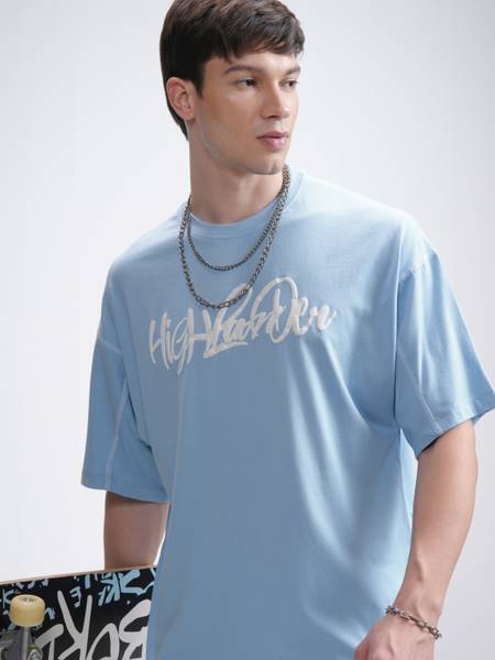 HIGHLANDER Printed Men Round Neck Blue T-Shirt