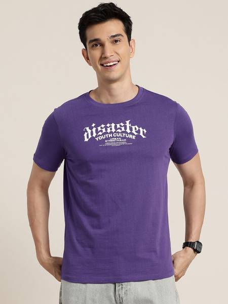 HERE&NOW Printed Men Round Neck Purple T-Shirt