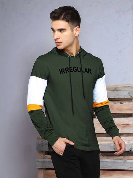 Jump Cuts Printed Men Hooded Neck Green T-Shirt