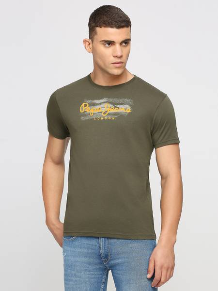 Pepe Jeans Typography Men Round Neck Green T-Shirt
