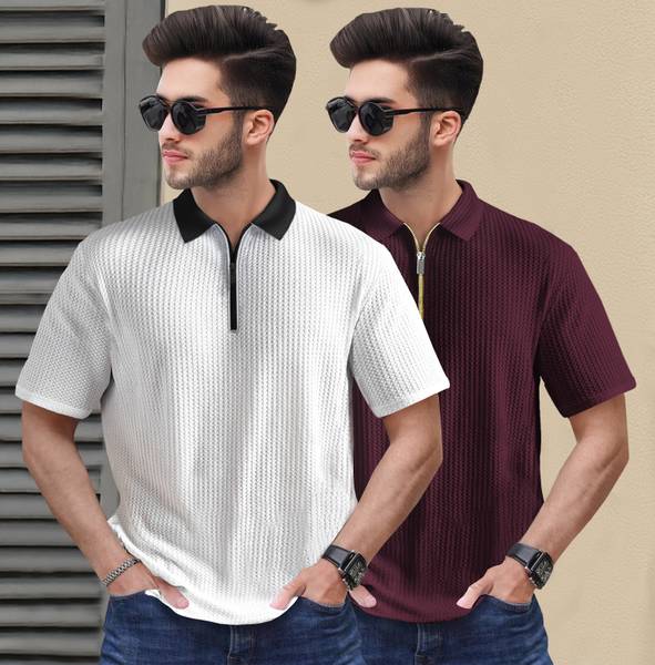 TRIPR Striped Men Polo Neck Multicolor T-Shirt
