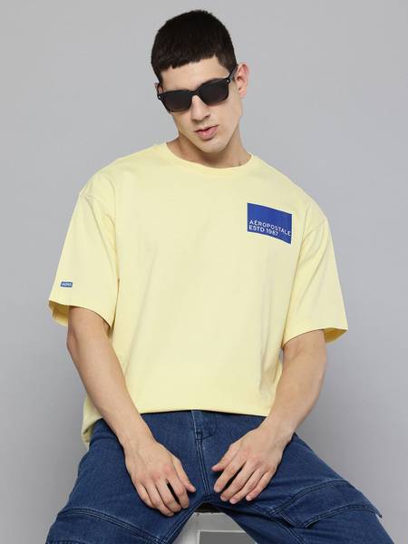 AEROPOSTALE Solid Men Round Neck Yellow T-Shirt