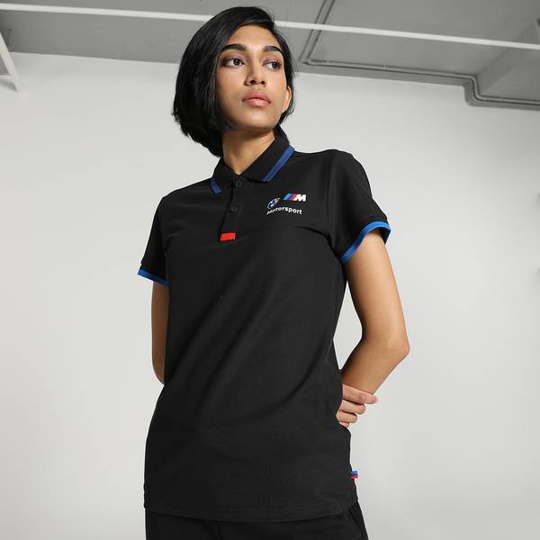 PUMA Solid Women Polo Neck Black T-Shirt