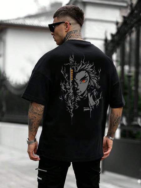 BQF Printed Men Round Neck Black T-Shirt