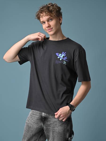 KILLER Printed Men Round Neck Grey T-Shirt