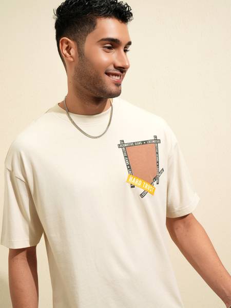 LOCOMOTIVE Printed Men Round Neck White T-Shirt