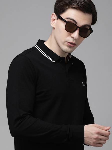 THE BEAR HOUSE Solid Men Polo Neck Black T-Shirt