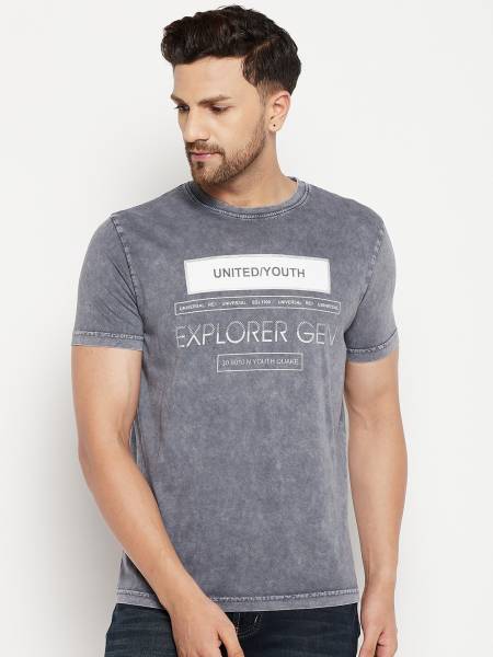 DUKE Typography Men Round Neck Grey T-Shirt