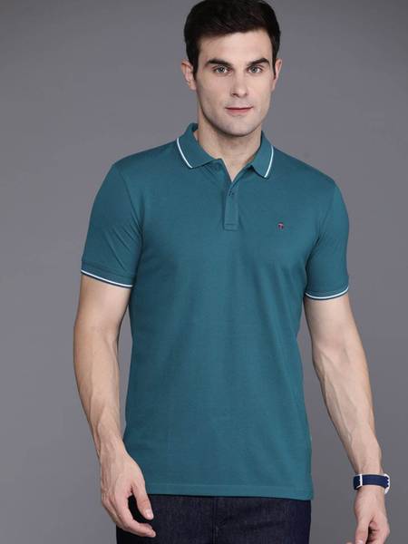 Louis Philippe Jeans Solid Men Polo Neck Light Blue T-Shirt