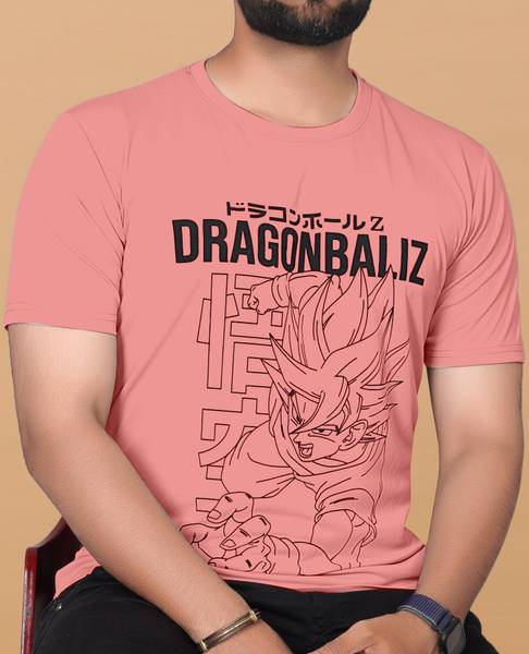KAJARU Printed Men Round Neck Pink T-Shirt