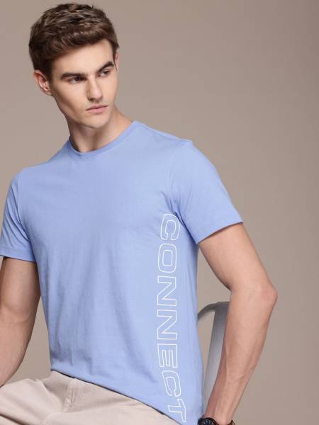 French Connection Printed Men Round Neck Blue T-Shirt