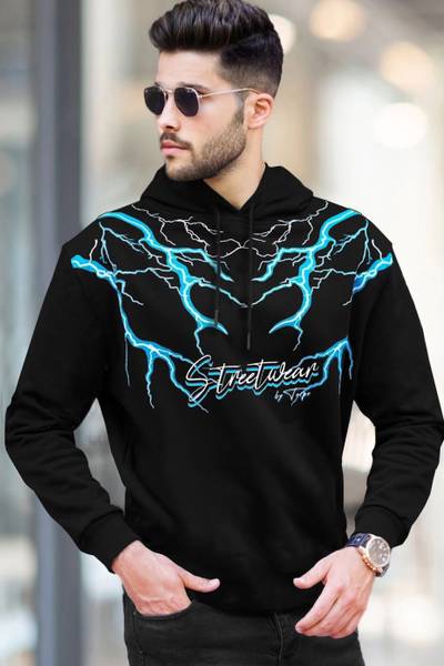 TRIPR Printed Men Hooded Neck Black T-Shirt