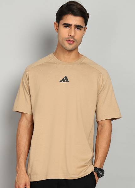 ADIDAS Solid Men Round Neck Brown T-Shirt