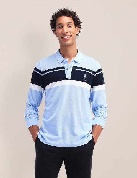 U.S. POLO ASSN. Colorblock Men Polo Neck Blue T-Shirt