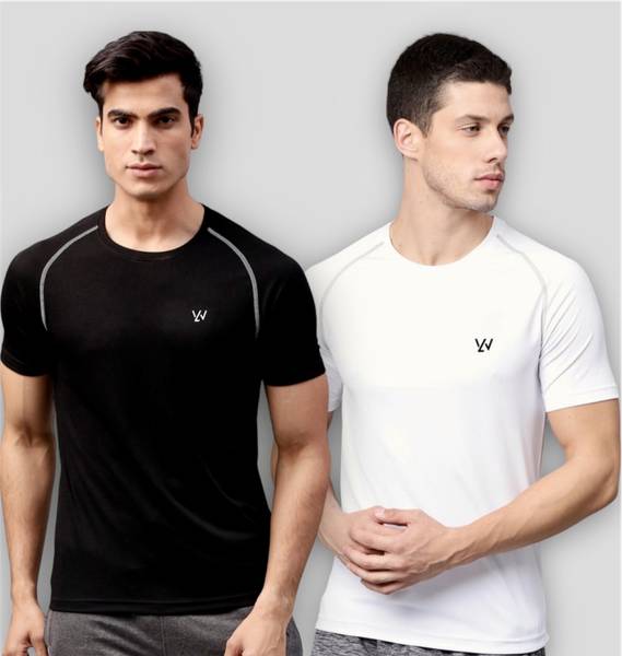 Le Werks Solid Men Round Neck Black, White T-Shirt