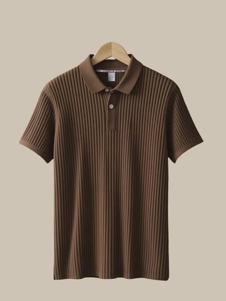 Fashion And Youth Self Design Men Polo Neck Brown T-Shirt