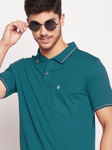 UNIBERRY Solid Men Polo Neck Dark Blue T-Shirt