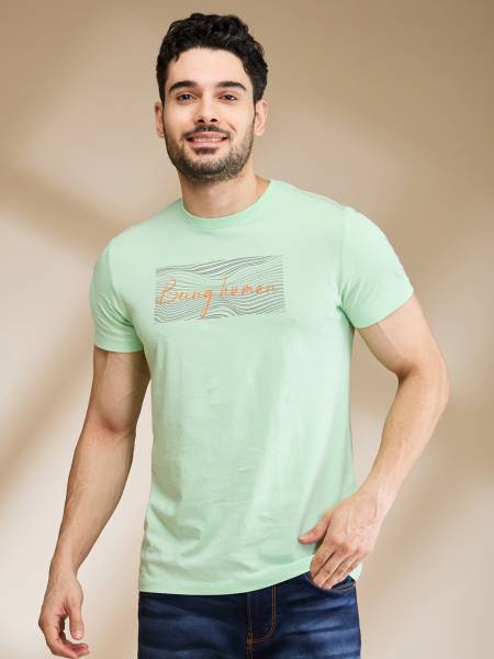 BEING HUMAN Printed Men Crew Neck Light Green T-Shirt