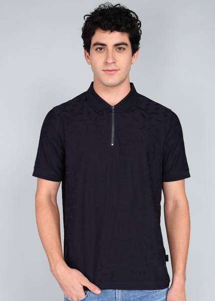 Ted Baker Self Design Men Polo Neck Dark Blue T-Shirt