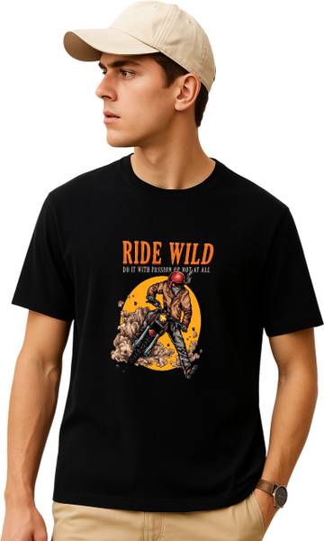 METRONAUT Printed Men Round Neck Black T-Shirt