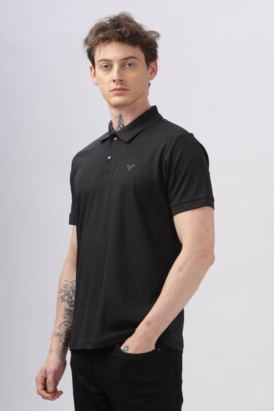 Raptrex Solid Men Polo Neck Black T-Shirt