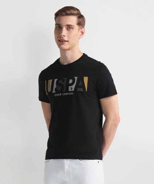 U.S. POLO ASSN. Printed Men Round Neck Black T-Shirt