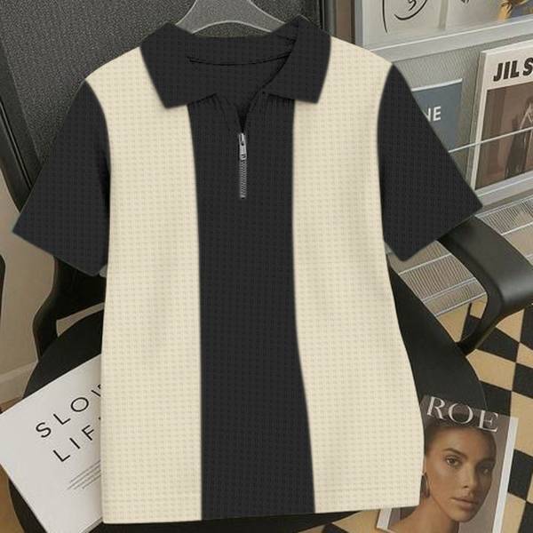 KAJARU Striped Men Polo Neck Black, Beige T-Shirt