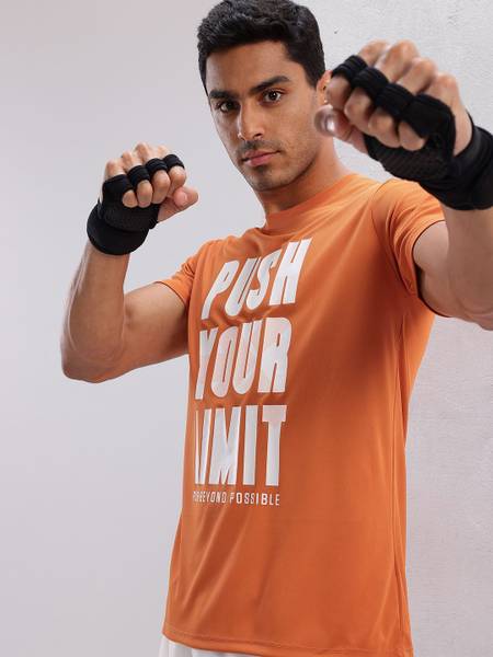 HRX by Hrithik Roshan Typography Men Round Neck Orange T-Shirt