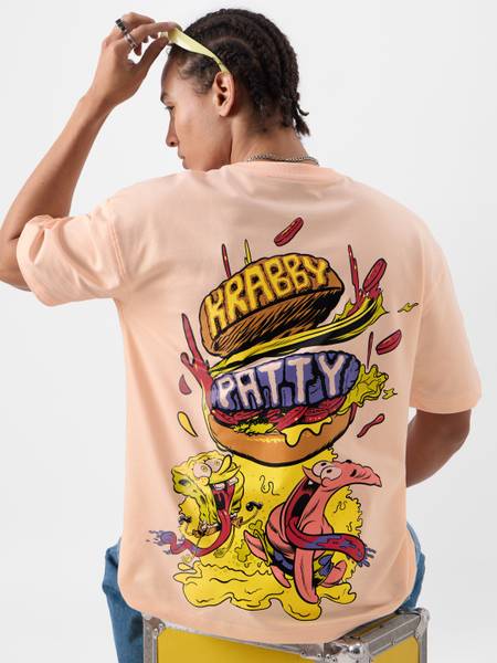 The Souled Store Printed Men Round Neck Pink T-Shirt