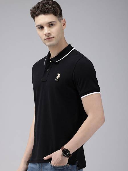 U.S. POLO ASSN. Solid Men Polo Neck Black T-Shirt