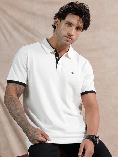 WROGN Solid Men Polo Neck White T-Shirt