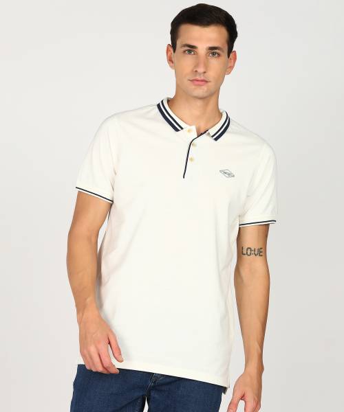 WROGN Solid Men Polo Neck White T-Shirt