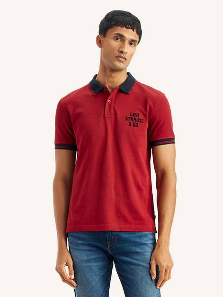 LEVI'S Printed Men Polo Neck Red T-Shirt