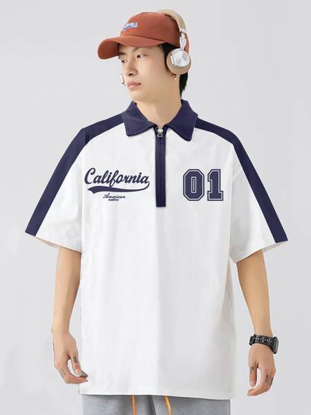 Jump Cuts Printed Men Polo Neck White T-Shirt