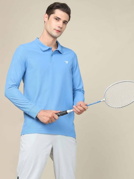 TECHNOSPORT Solid Men Polo Neck Light Blue T-Shirt