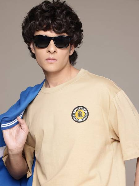 Roadster Printed Men Round Neck Beige T-Shirt