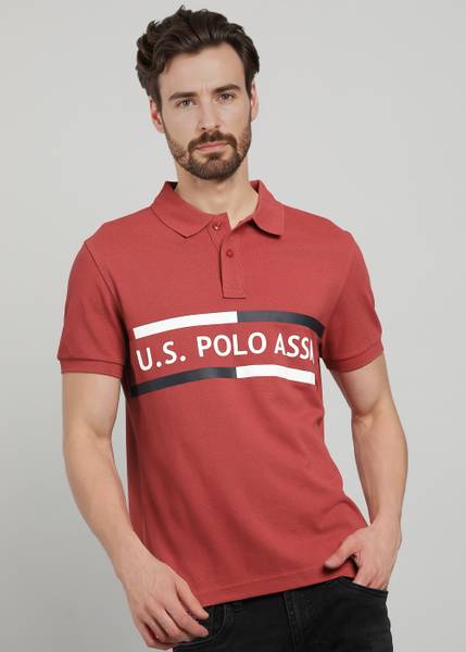 U.S. POLO ASSN. Printed Men Polo Neck Red T-Shirt