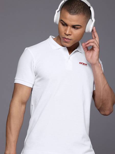 HRX by Hrithik Roshan Solid Men Polo Neck White T-Shirt