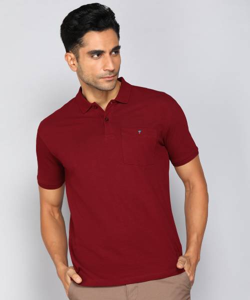 Louis Philippe Jeans Printed Men Polo Neck Red T-Shirt