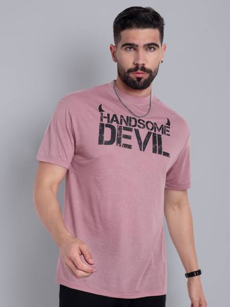 Go Devil Printed Men Round Neck Pink T-Shirt