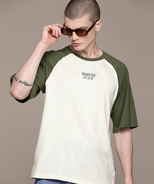 Roadster Colorblock Men Round Neck White T-Shirt