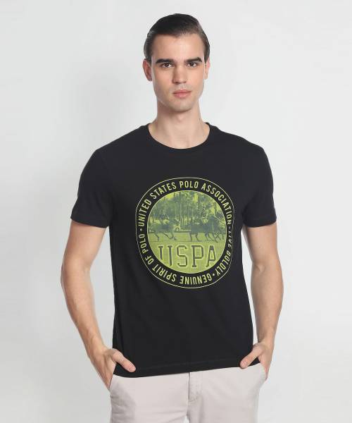 U.S. POLO ASSN. Printed Men Round Neck Black T-Shirt