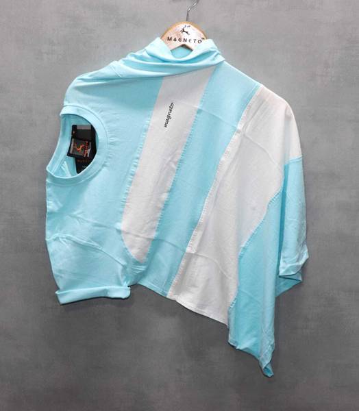 Magneto Striped Men Round Neck Light Blue T-Shirt