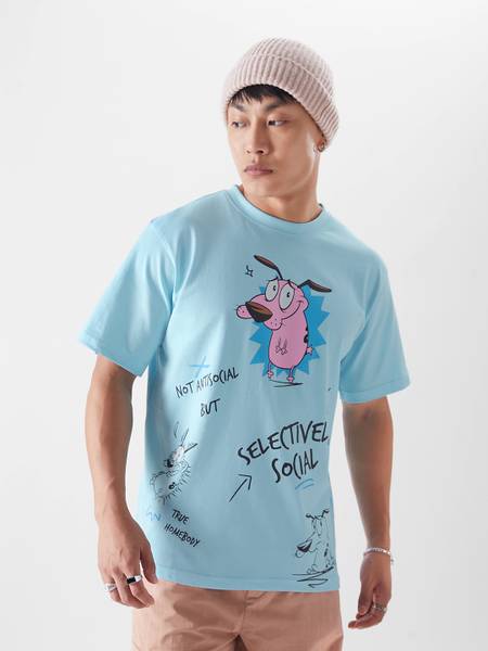 The Souled Store Printed, Typography Men Round Neck Blue T-Shirt
