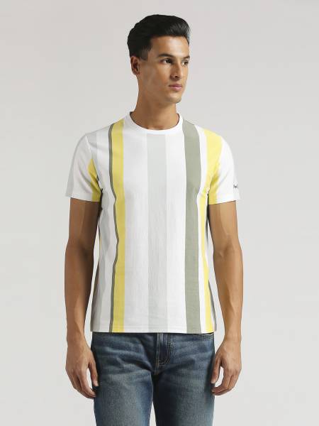 Pepe Jeans Striped Men Crew Neck Yellow T-Shirt