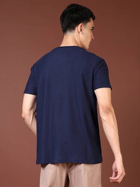V-MART Solid Men Round Neck Blue T-Shirt
