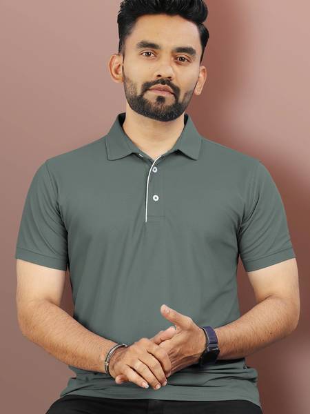 VeBNoR Solid Men Polo Neck Green T-Shirt